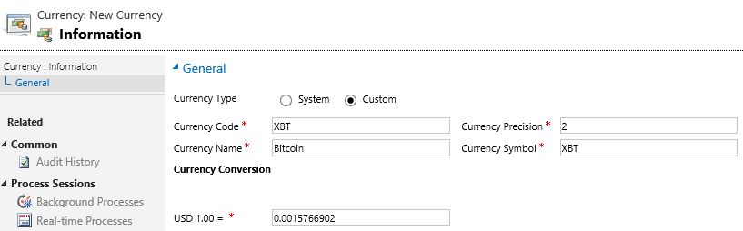 Adding Bitcoin currency to MSCRM